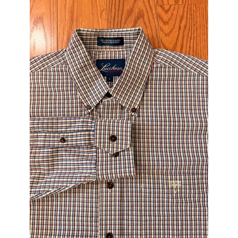 Lucchese Mens Button Down Shirt Large Blue Plaid Long Sleeve Western Workwear